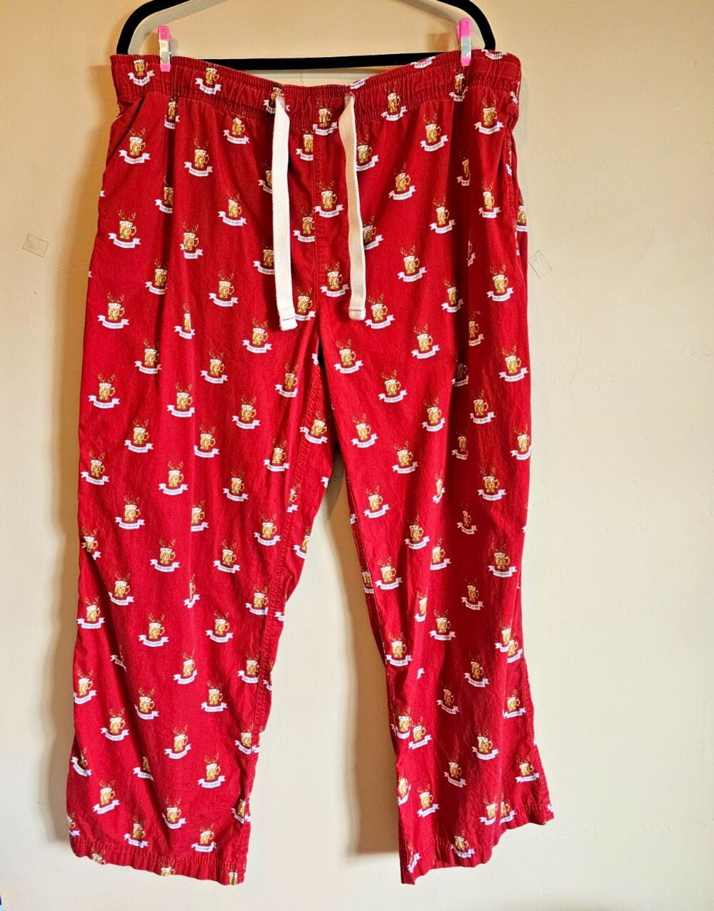 American Eagle Dorm Pajama Lounge Pants size L Red Beer Season Frosty Mug Print